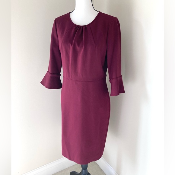 NWT JCREW Bell-sleeve Sheath Stretch Ponte Dress Dark Cranberry Size 12 - Picture 5 of 11